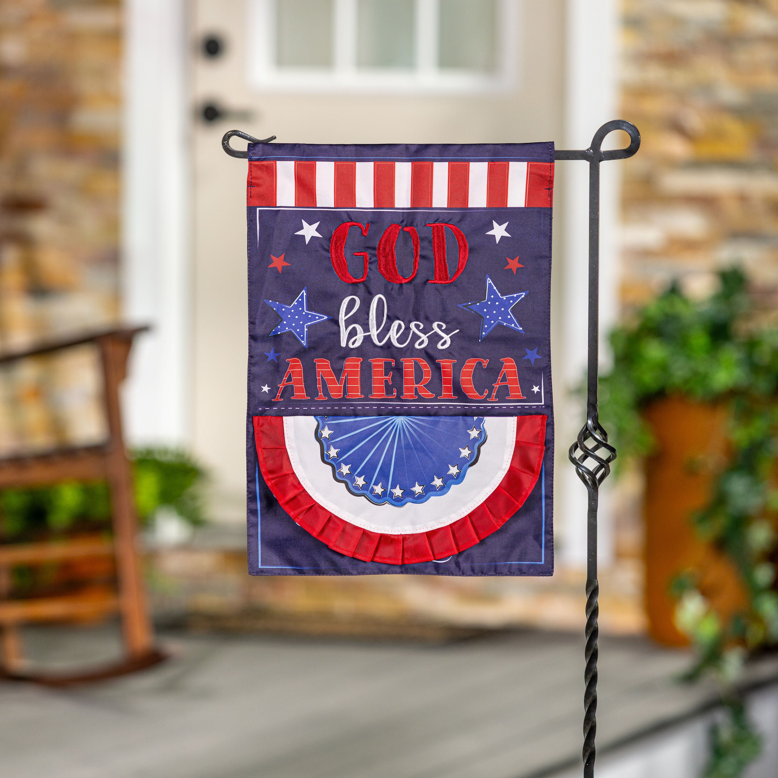 Patriotic God Bless America Applique Garden Flag – Evergreen