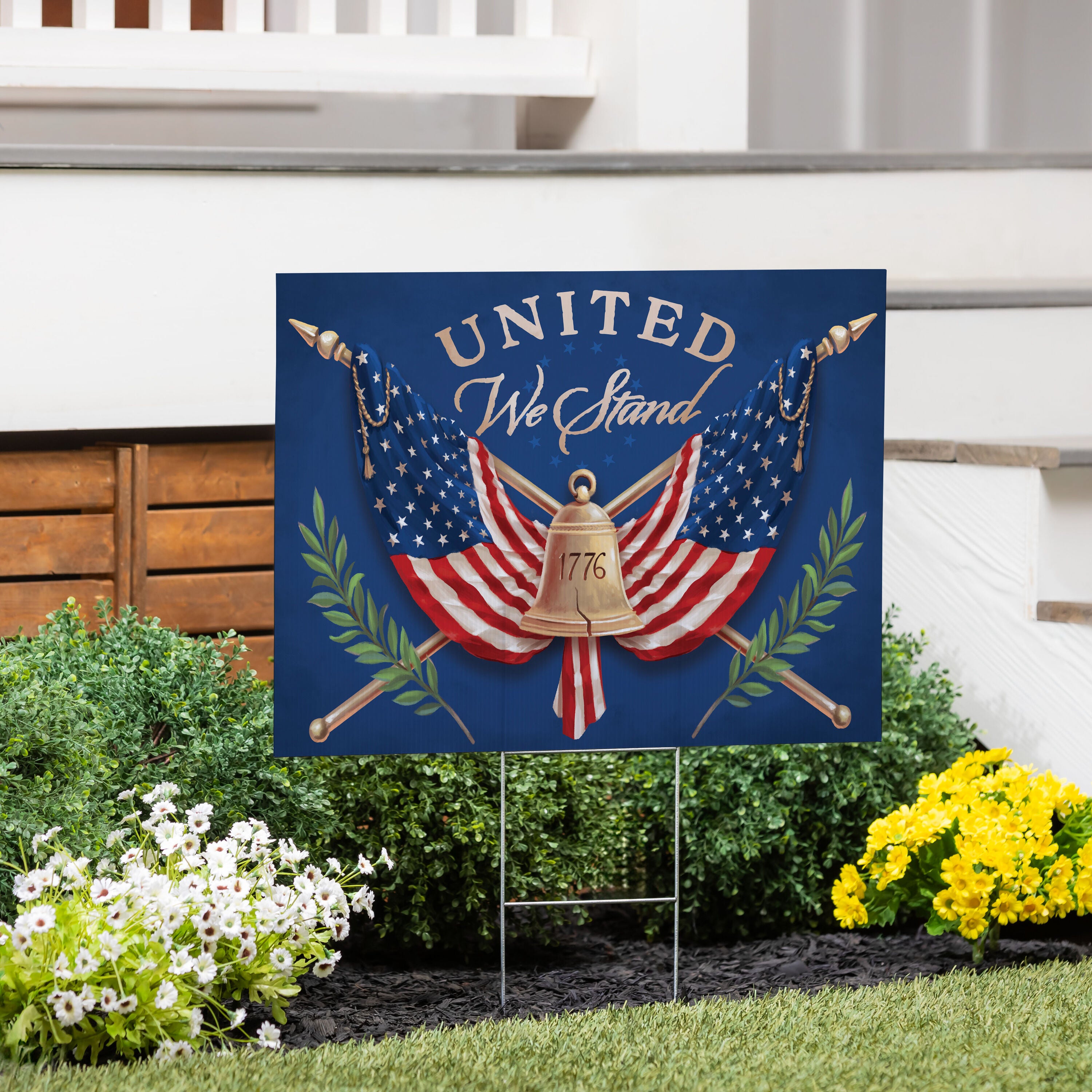 Americana Coroplast Yard Sign with H-Stake, United We Stand