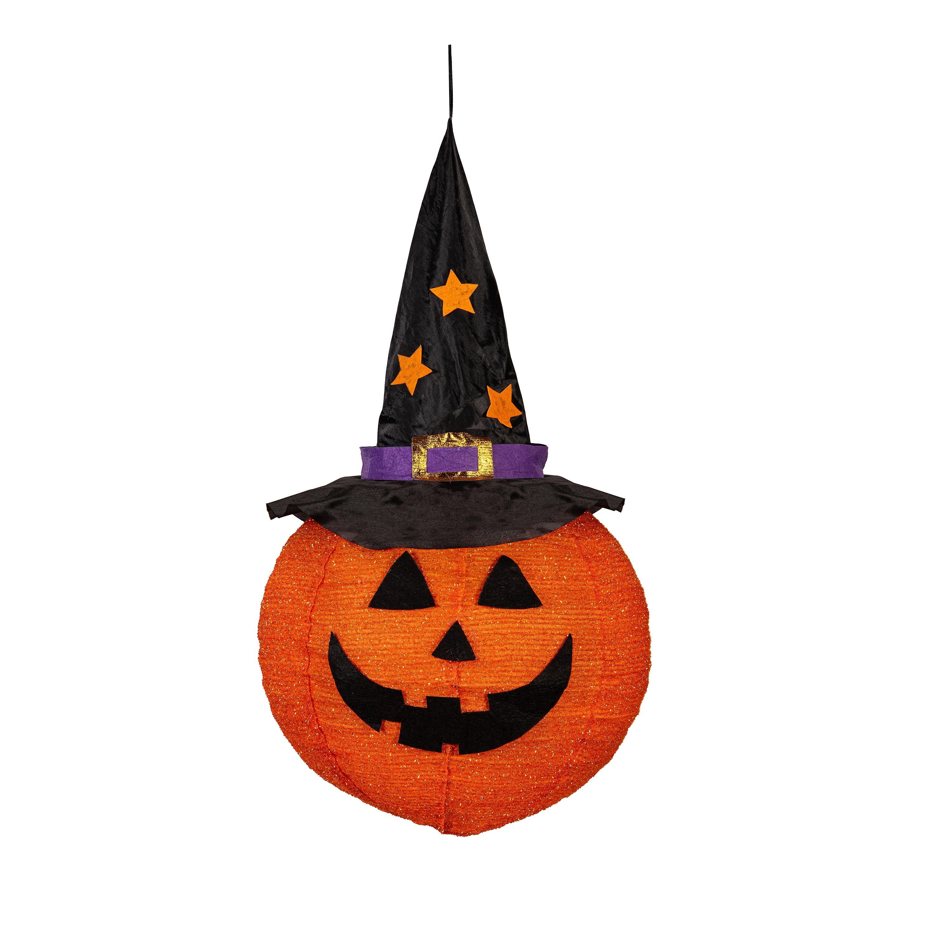 Evergreen Hanging Fabric Witch Hat Jack O'Lantern Pumpkin - Thumbnail 2