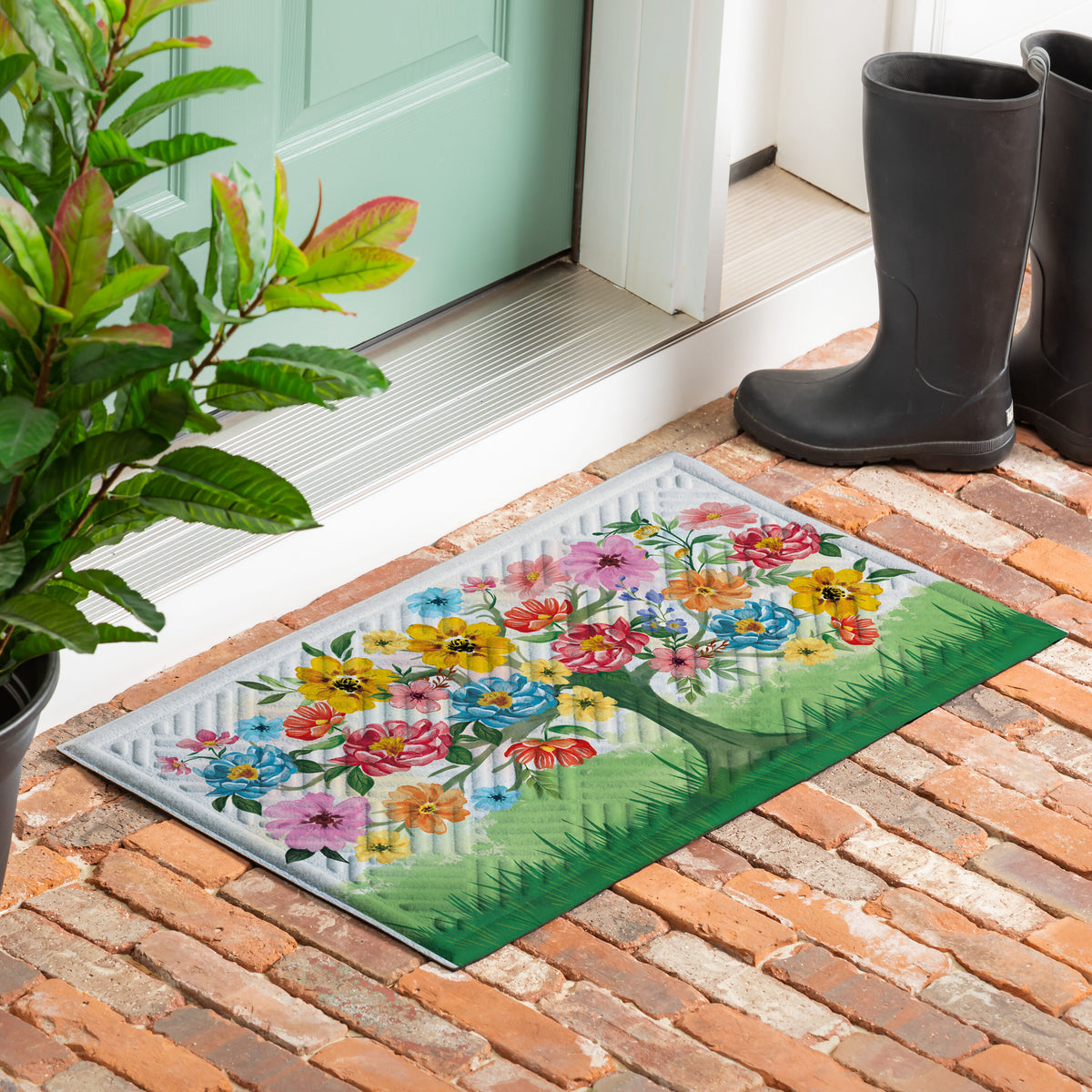 Blooming Tree of Life Embossed Mat – Evergreen