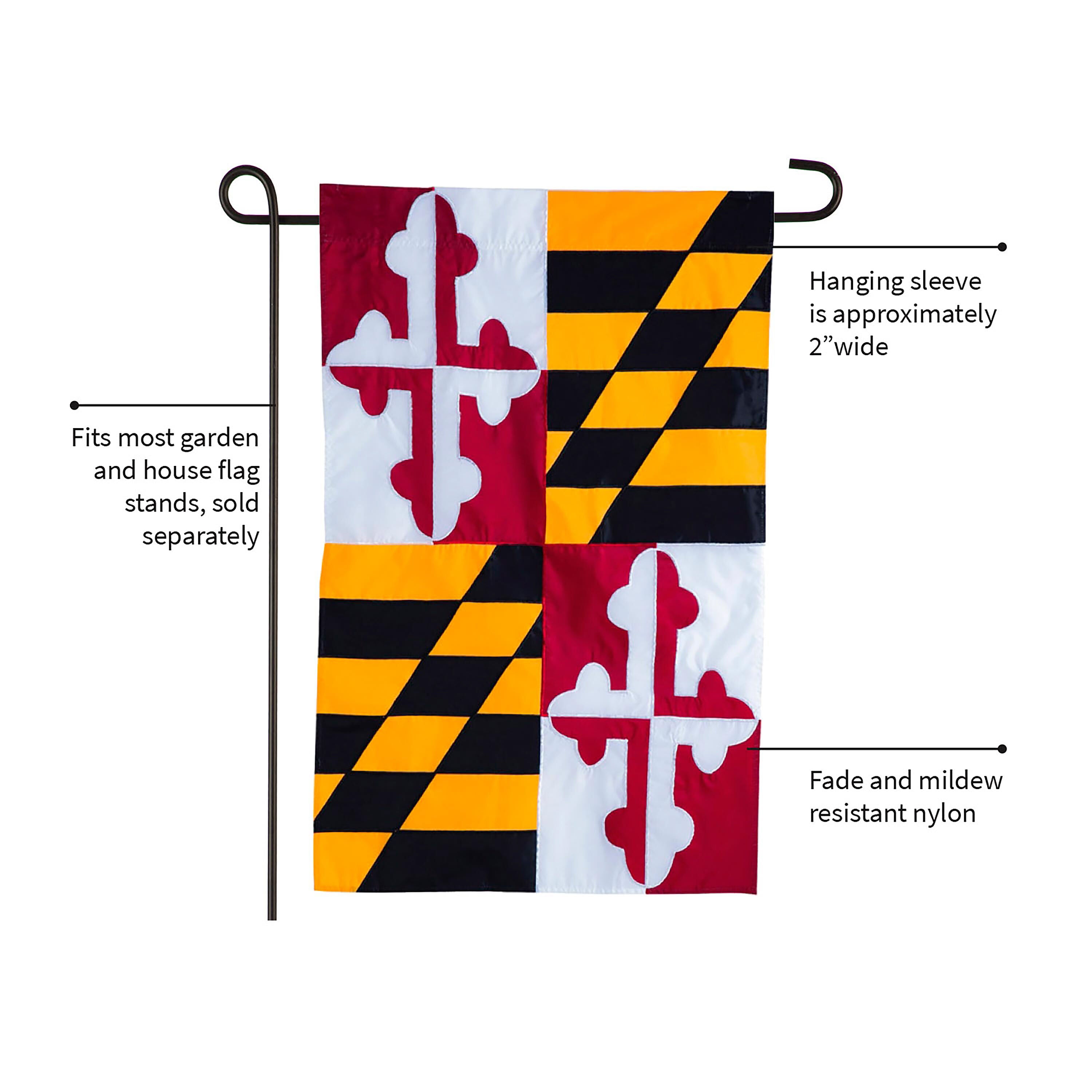 Maryland State Applique Garden Flag – Evergreen