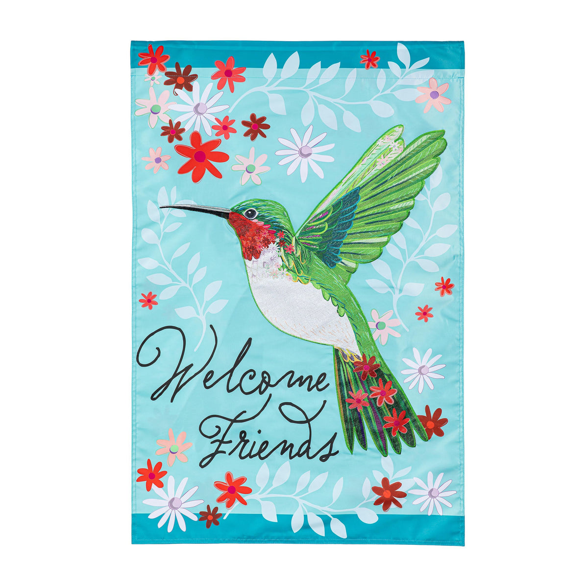 Hummingbird Welcome Applique House Flag – Evergreen