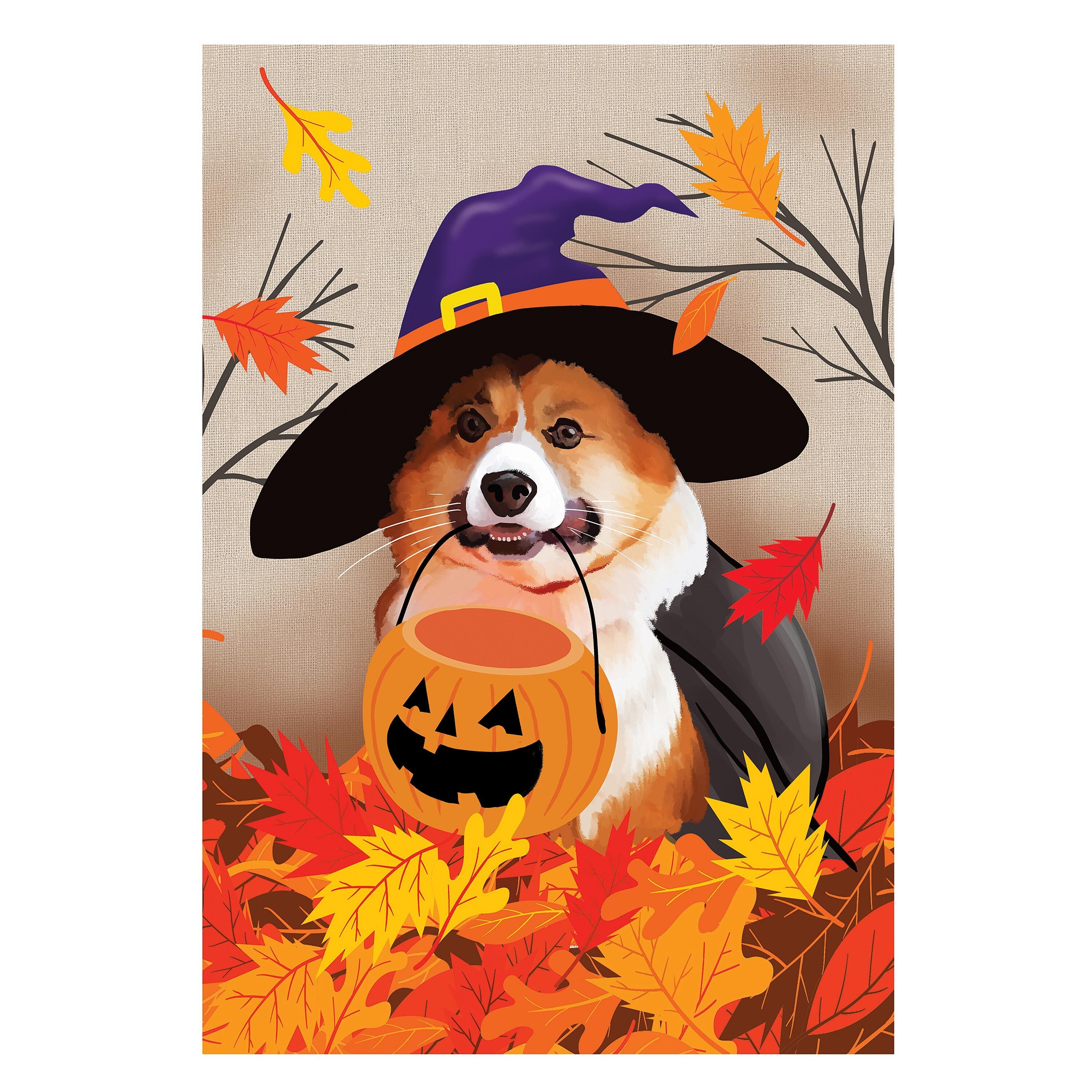Corgi Fall Suede House Flag – Evergreen