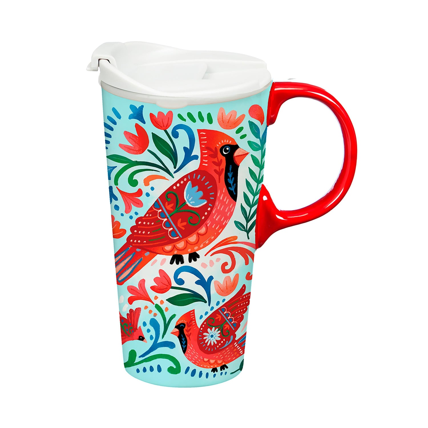 Folk Cardinal Ceramic Perfect Cup, 17oz, Gift Box – Evergreen