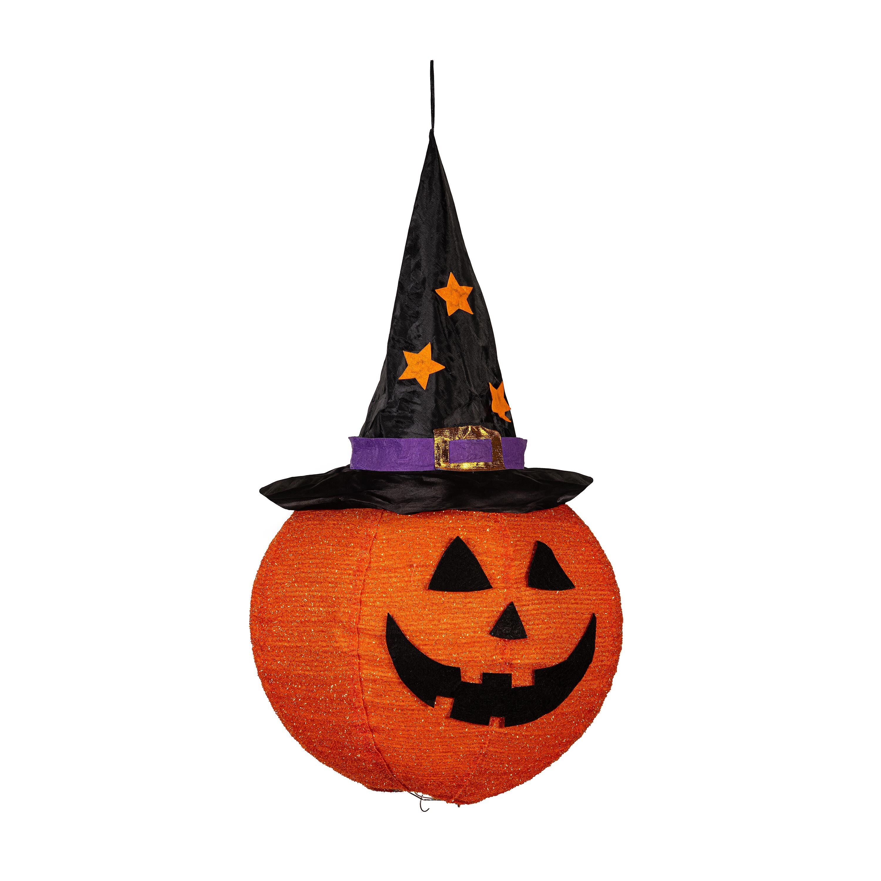 Evergreen Hanging Fabric Witch Hat Jack O'Lantern Pumpkin