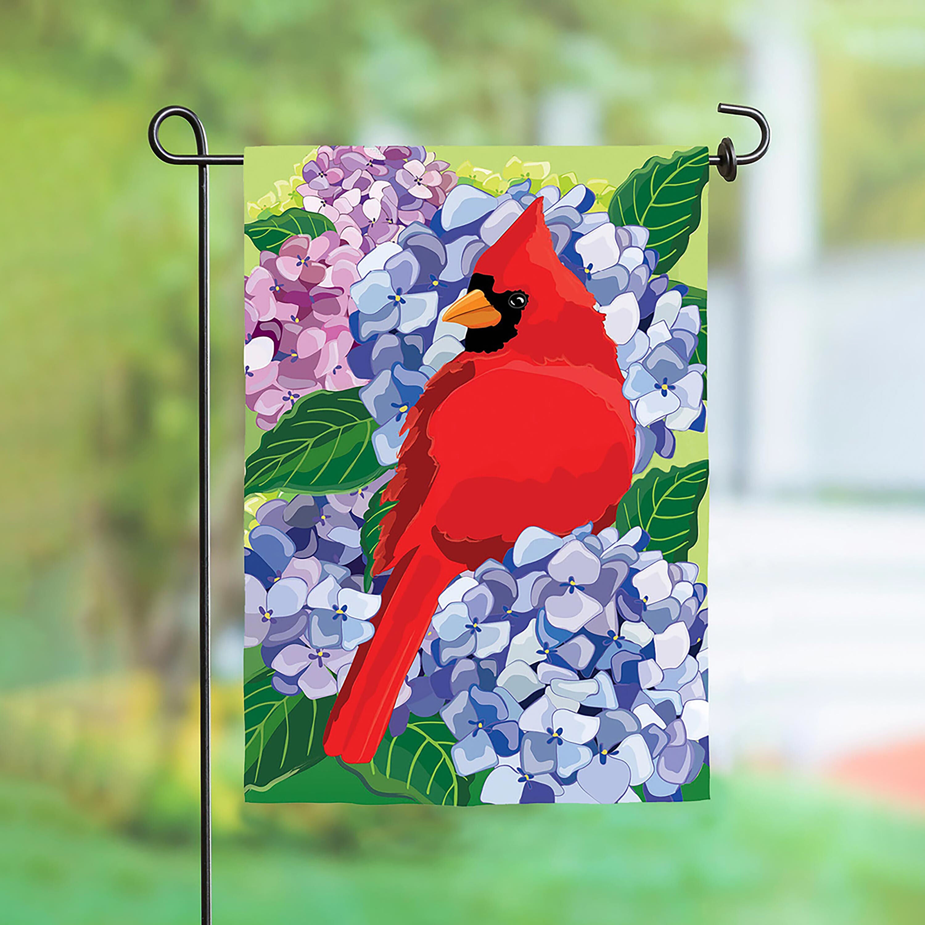 Red Cardinal and Hydrangeas Applique Garden Flag – Evergreen