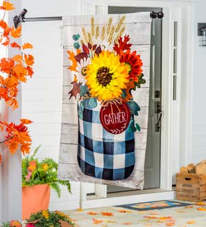 Fall Check Mason Jar House Linen Flag