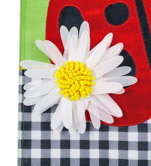 Ladybug with Checks Garden Burlap Flag
