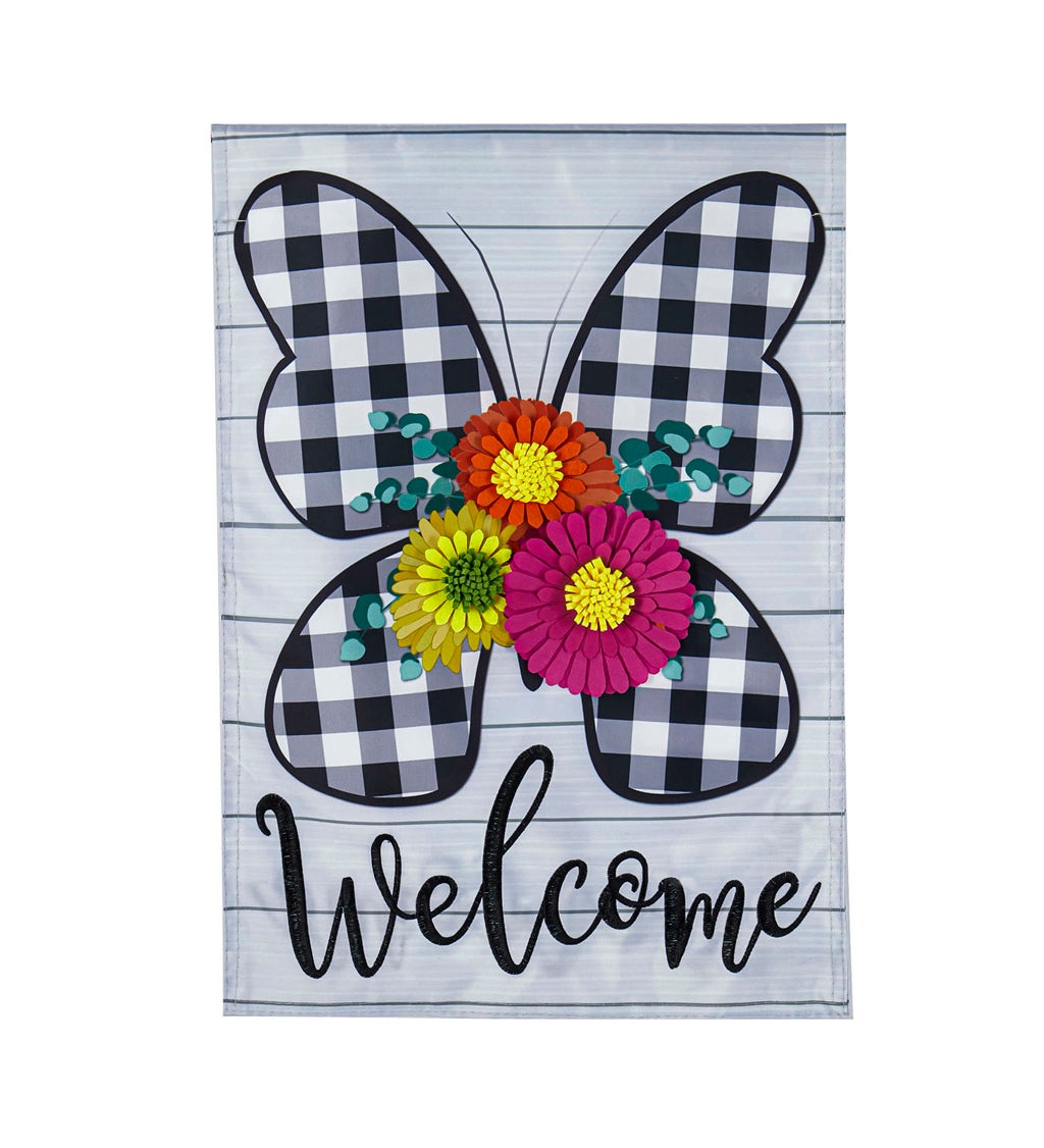 Buffalo Check Butterfly Garden Applique Flag