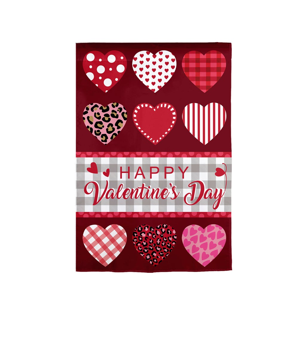 Patterned Hearts Garden Applique Flag