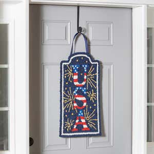 USA Flag and Fireworks Hooked Door Décor
