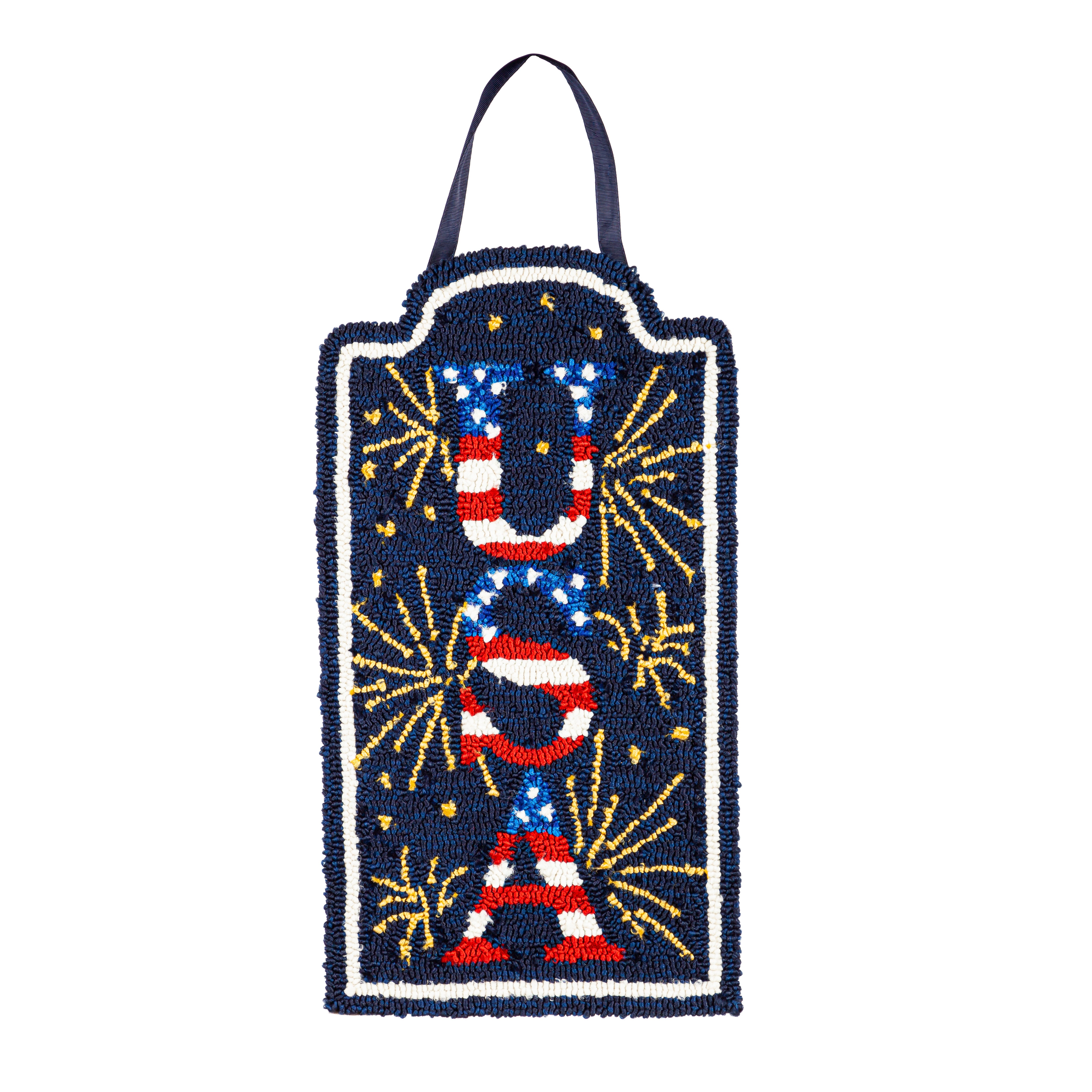 USA Flag and Fireworks Hooked Door Décor
