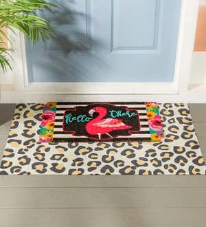 Flamingo Stripes and Flowers Coir Mat