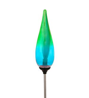 Fiberoptic Solar Glass Torch, Iridescent Green and Blue Ombre