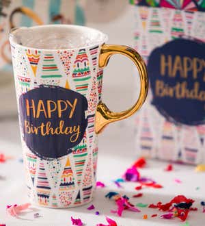 Evergreen Ceramic Travel Cup With Box, Happy Birthday- 17 Oz