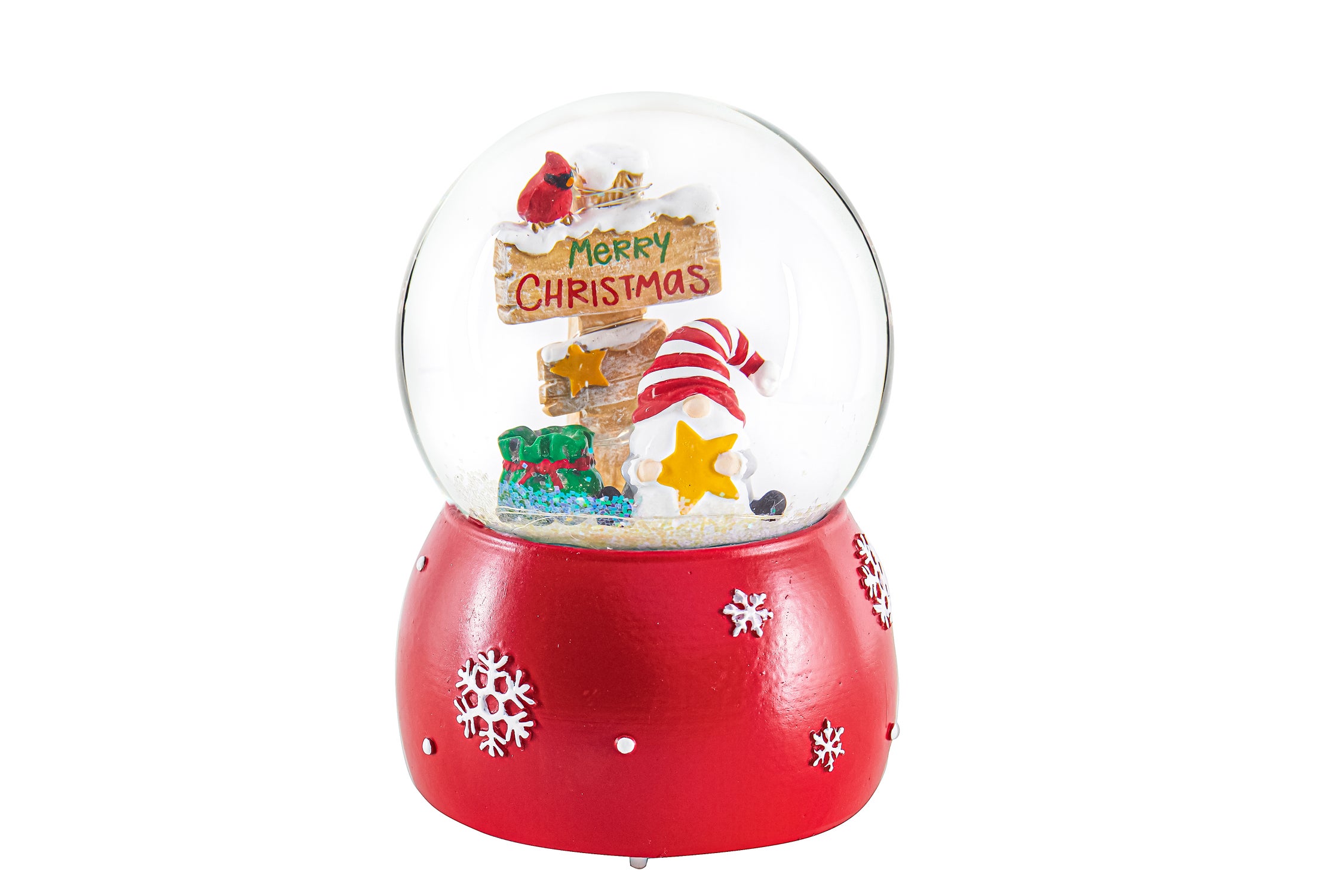 LED Polyresin Water Globe with Gnome Icon, Merry Christmas
