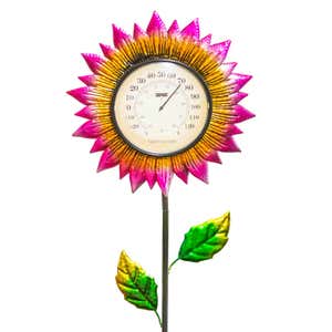 Pink Petals Garden Stake Outdoor Thermometer