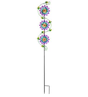 71"H Garden Stake with Spinning Flowers, Violet Trio