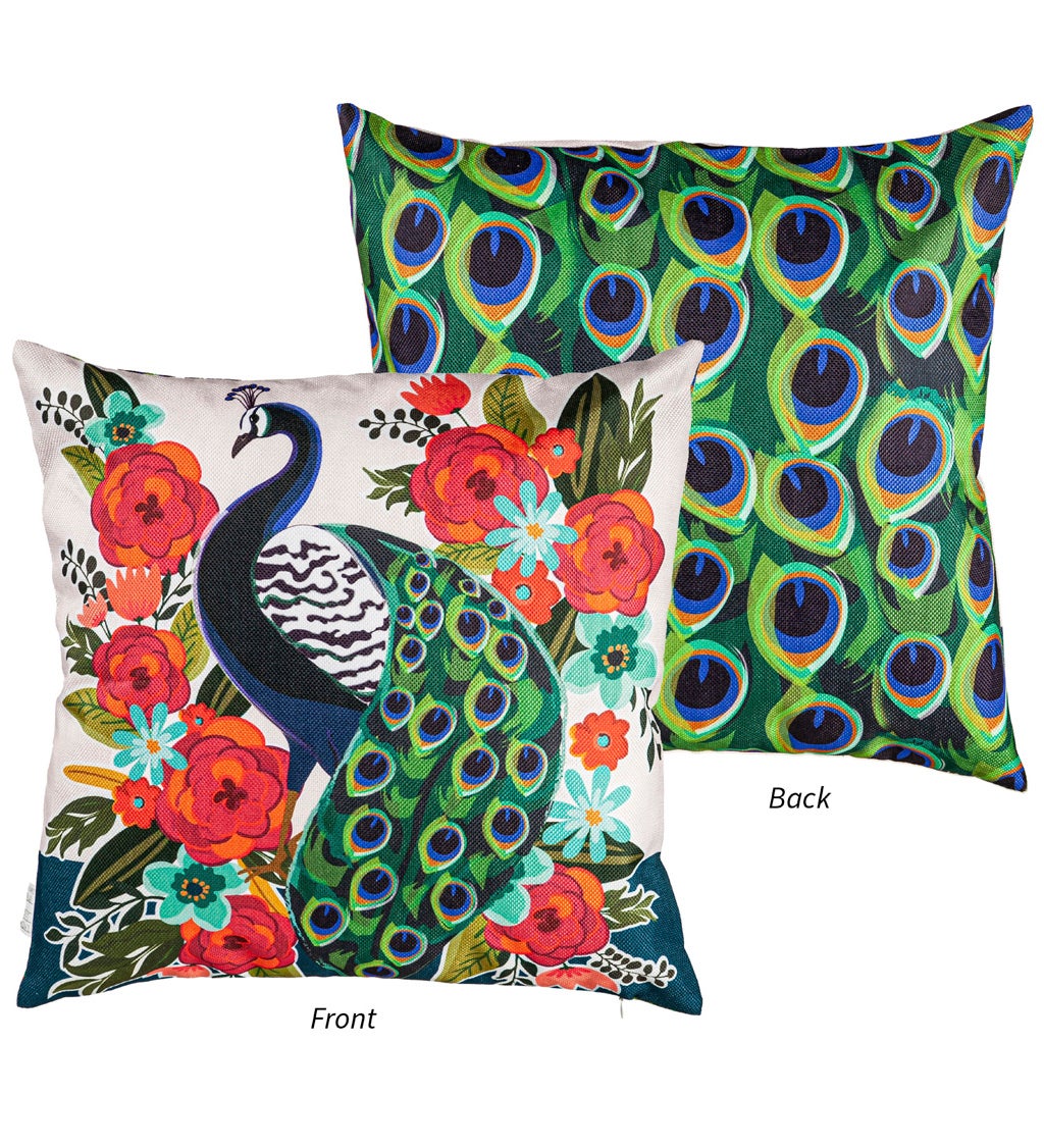 Floral Peacock Outdoor Pillow Cover