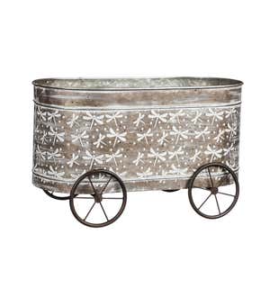 Embossed Metal Planters on Wheels, Set of 2