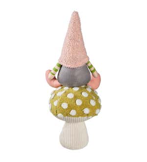 19" Fabric Plush Gnome Sitting on Mushroom Table Decor
