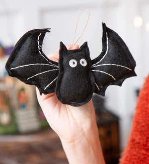 Plush Bats Hanging Décor, 12 Piece Total in Wooden Crate