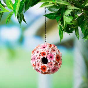 Resin Birdhouse, Pink Hydrangea